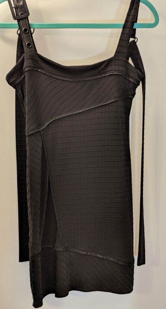 SALVAGE Little Black Dress With Leather Straps - Picture 2 of 8